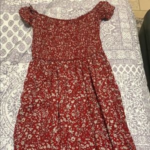 Floral red off the shoulder dress